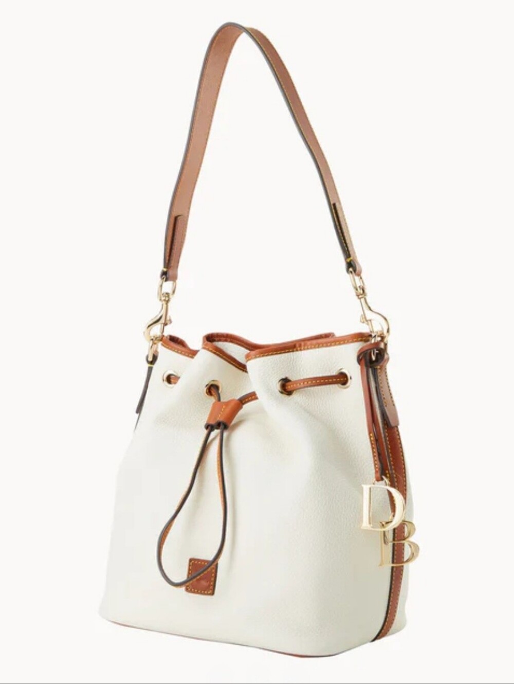 Dooney & Bourke Pebbled Leather Drawstring Bucket In White/Tan, Gold, BRAND NEW! - Picture 2 of 12